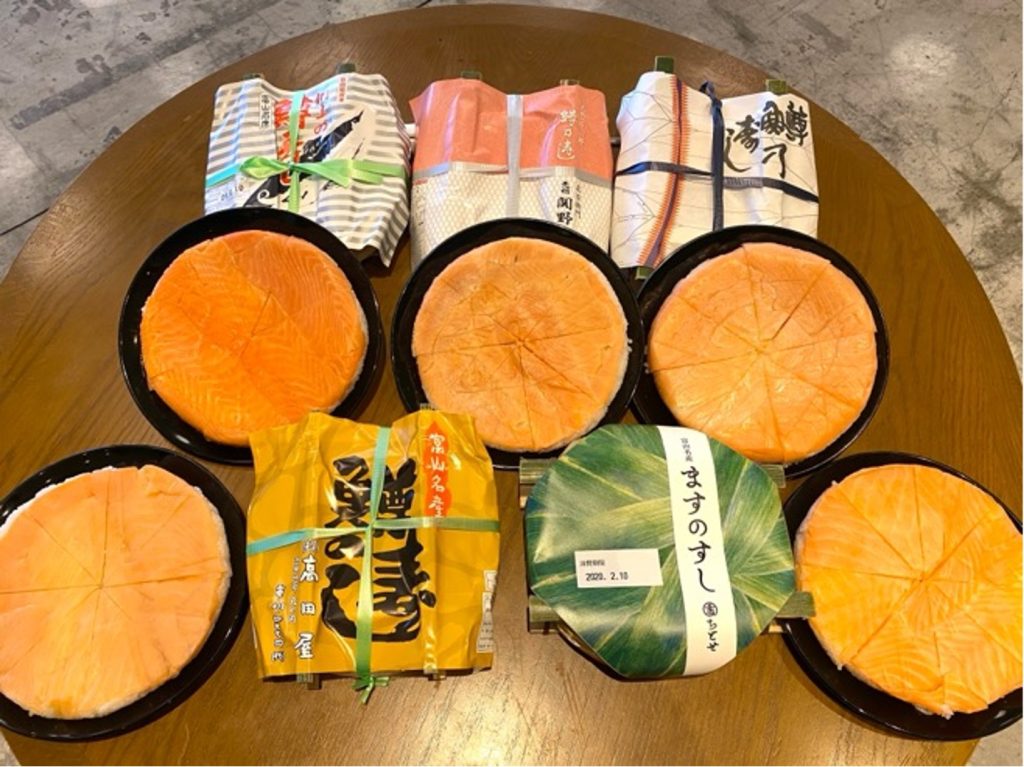 Various types of trout sushi